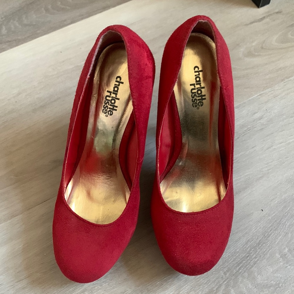 Red suede 5in heels